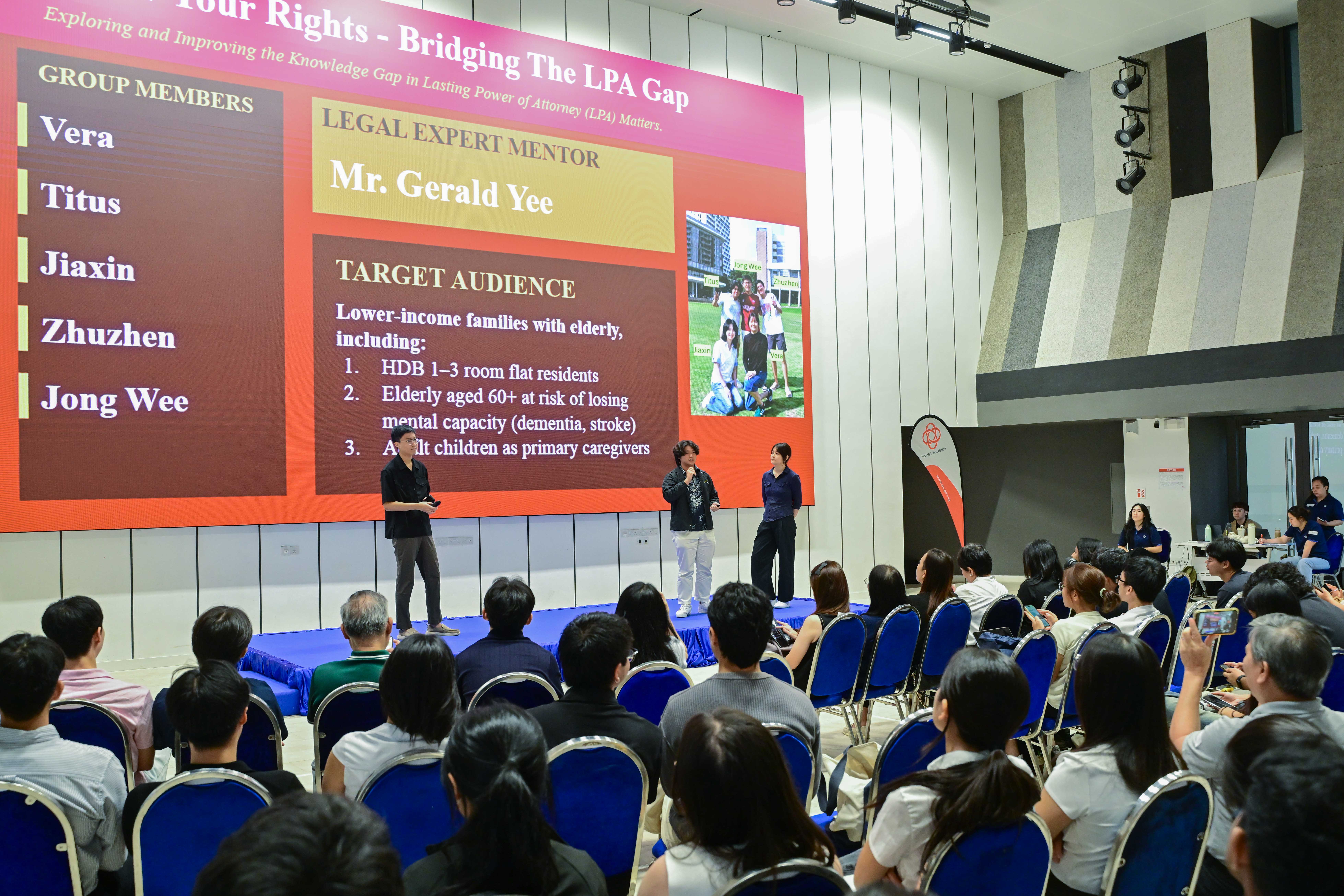 Three students sharing their problem statment and their target audience